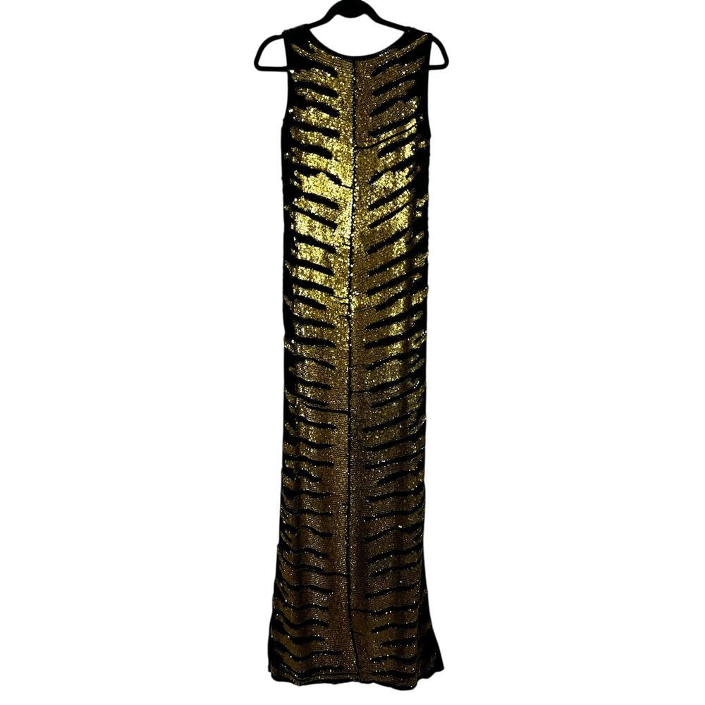Retro Disco 90s Gold Sequin Body Con Tiger Style Full Length Maxi Dress size S